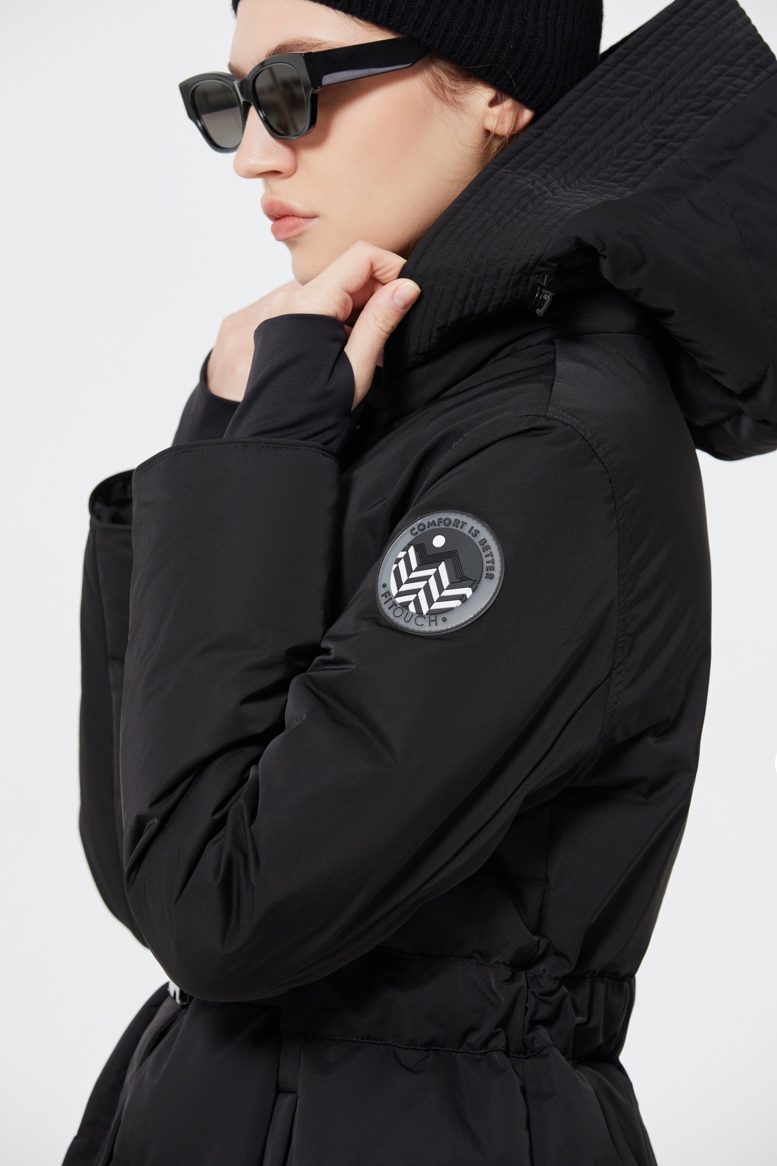 Olym Women's Long Down Jacket black view 6