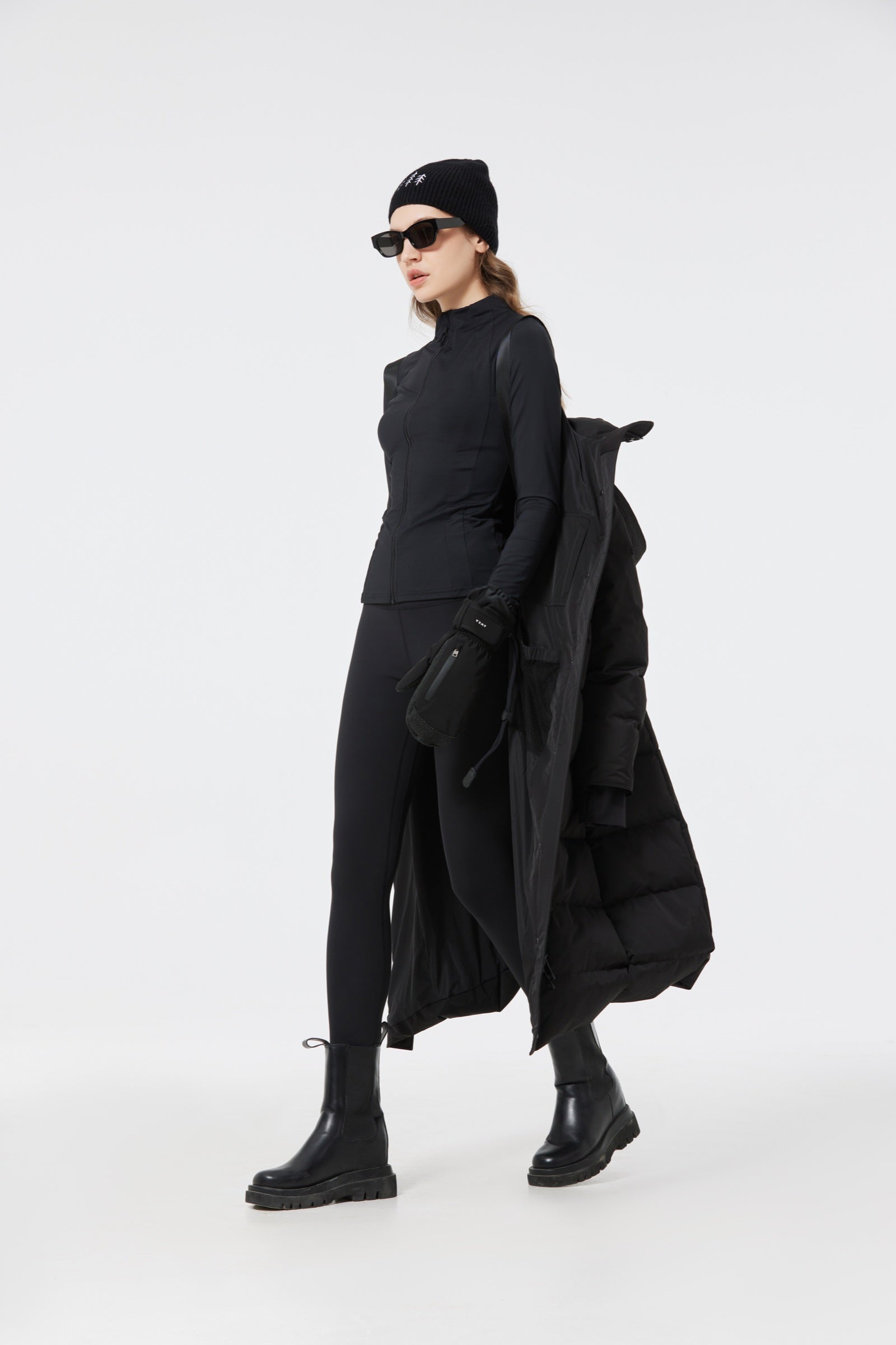 Olym Women's Long Down Jacket black view 5