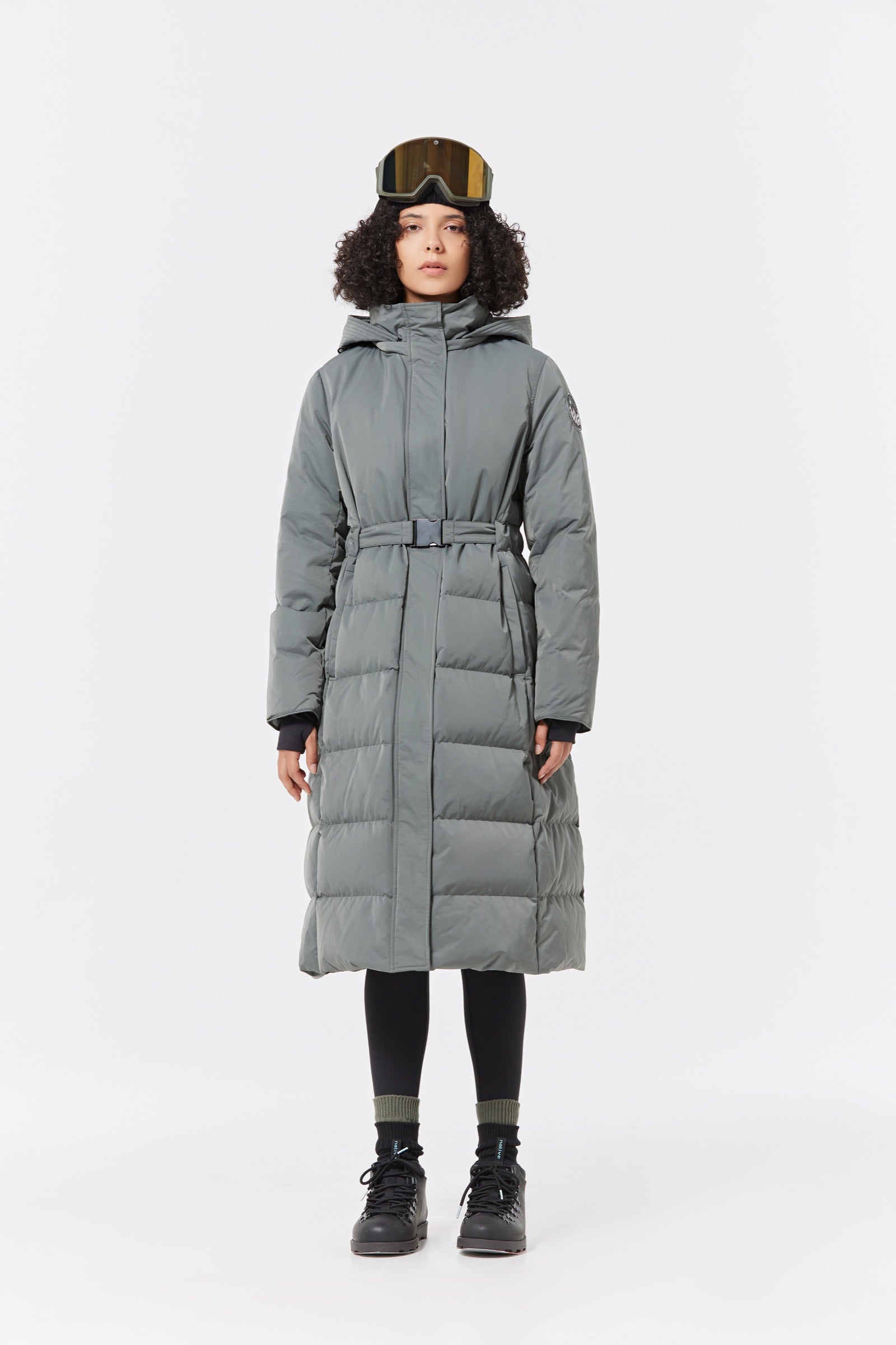 Olym Women's Long Down Jacket green view 1