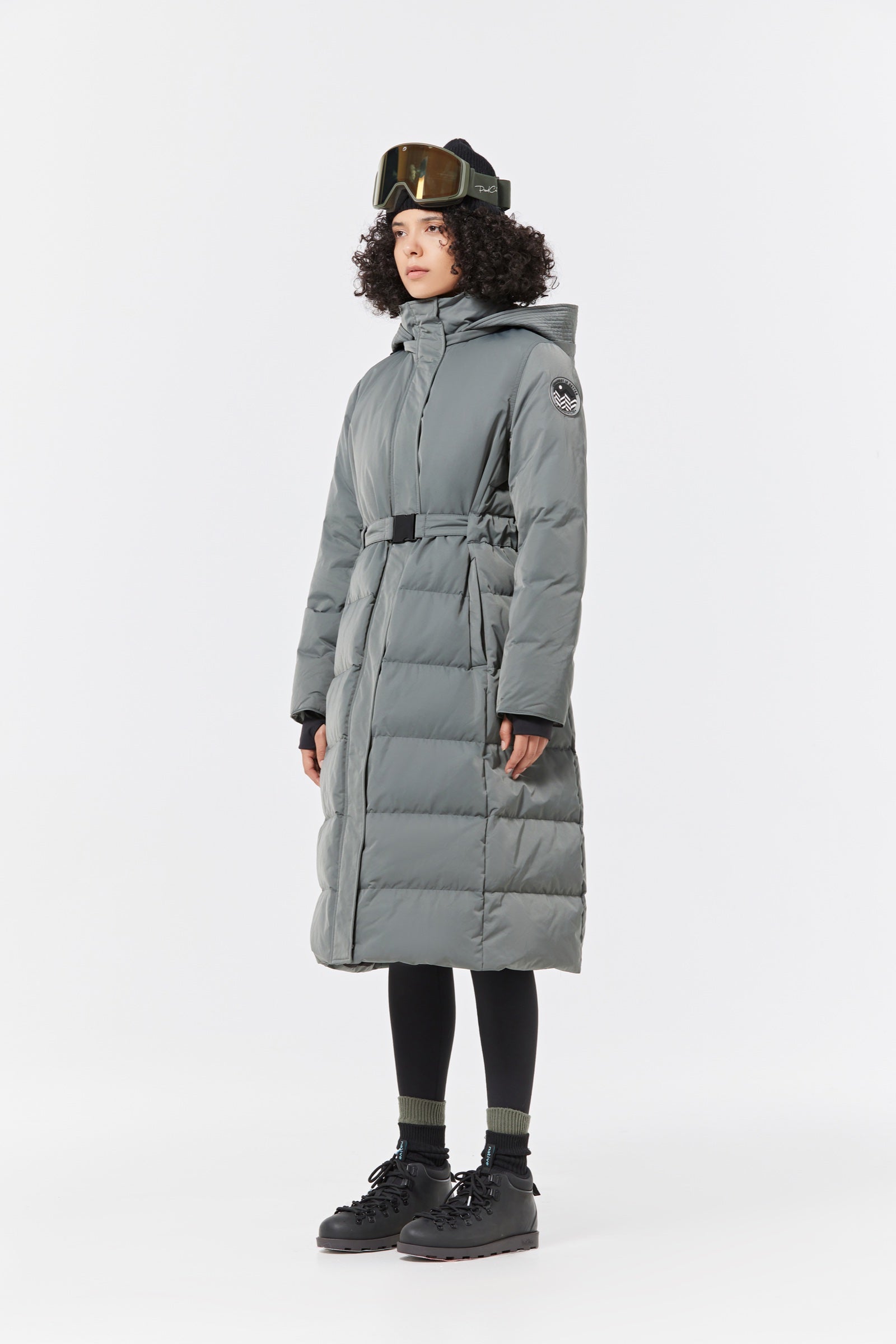 Olym Women's Long Down Jacket green view 2