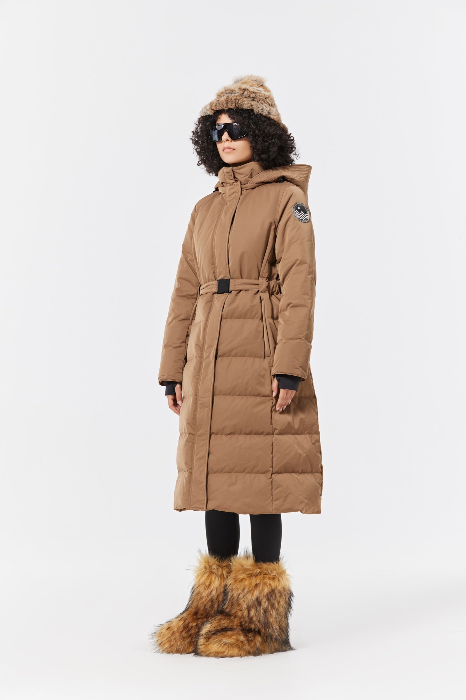 Olym Women's Long Down Jacket khaki view 2