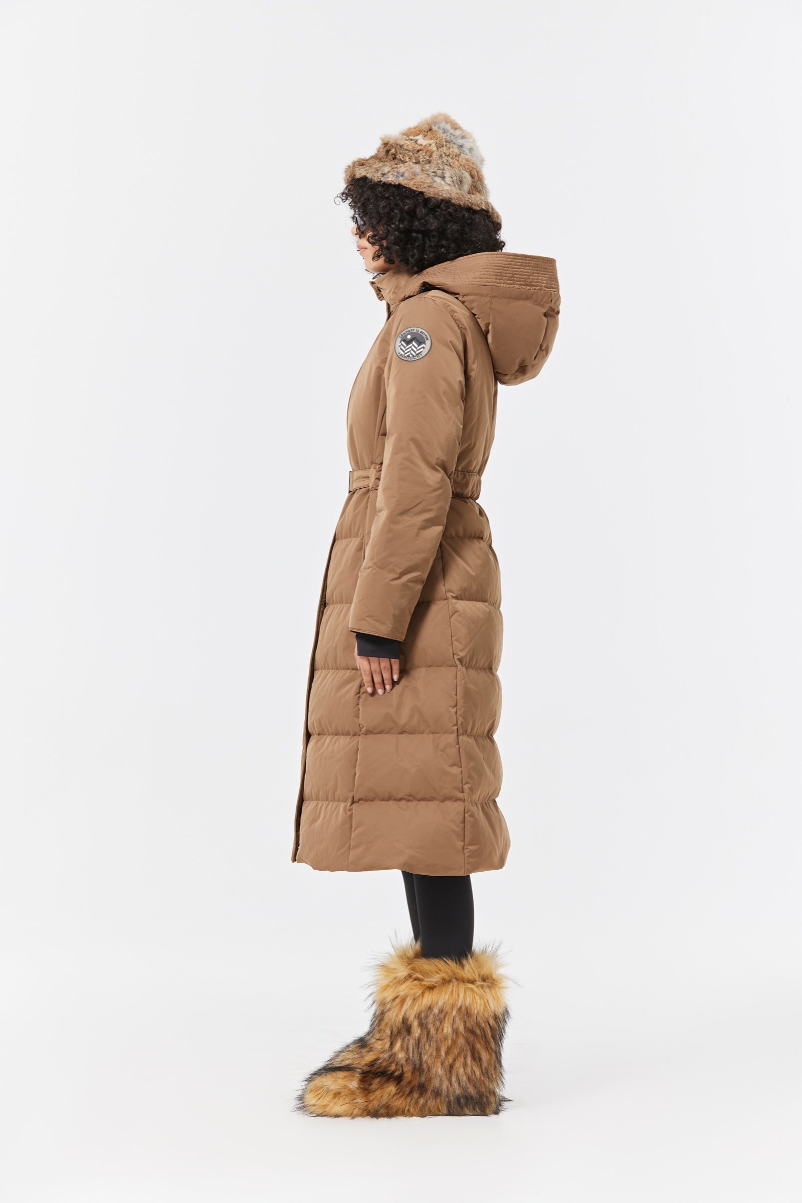 Olym Women's Long Down Jacket khaki view 3