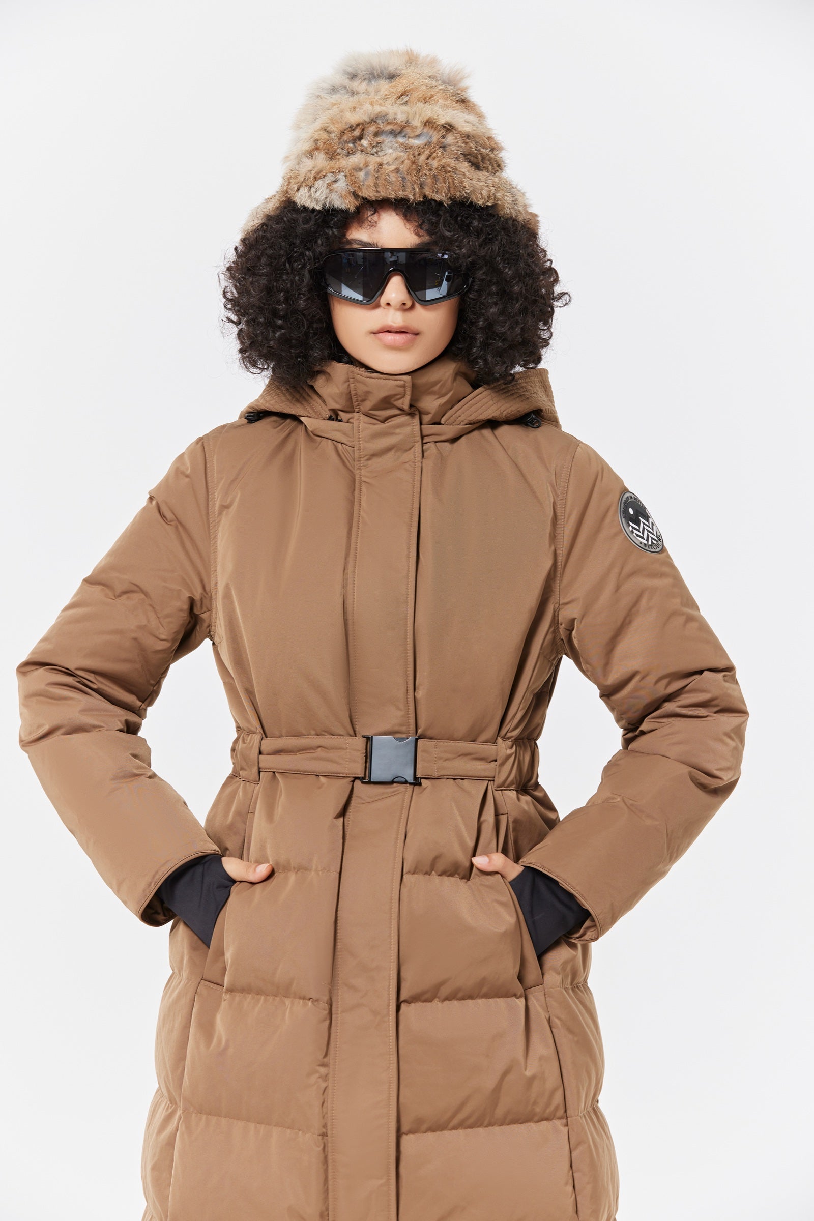 Olym Women's Long Down Jacket khaki view 6
