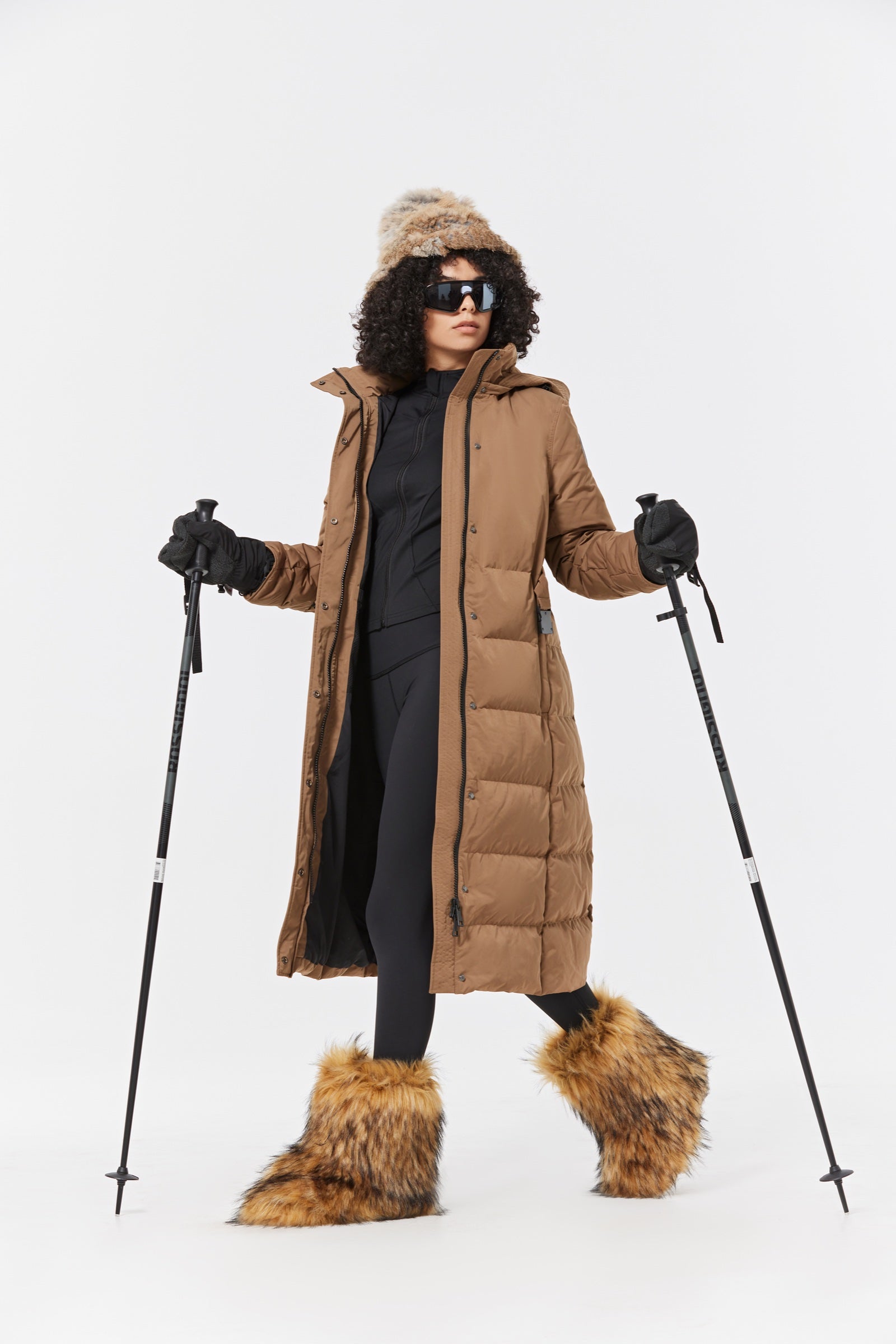 Olym Women's Long Down Jacket khaki view 5