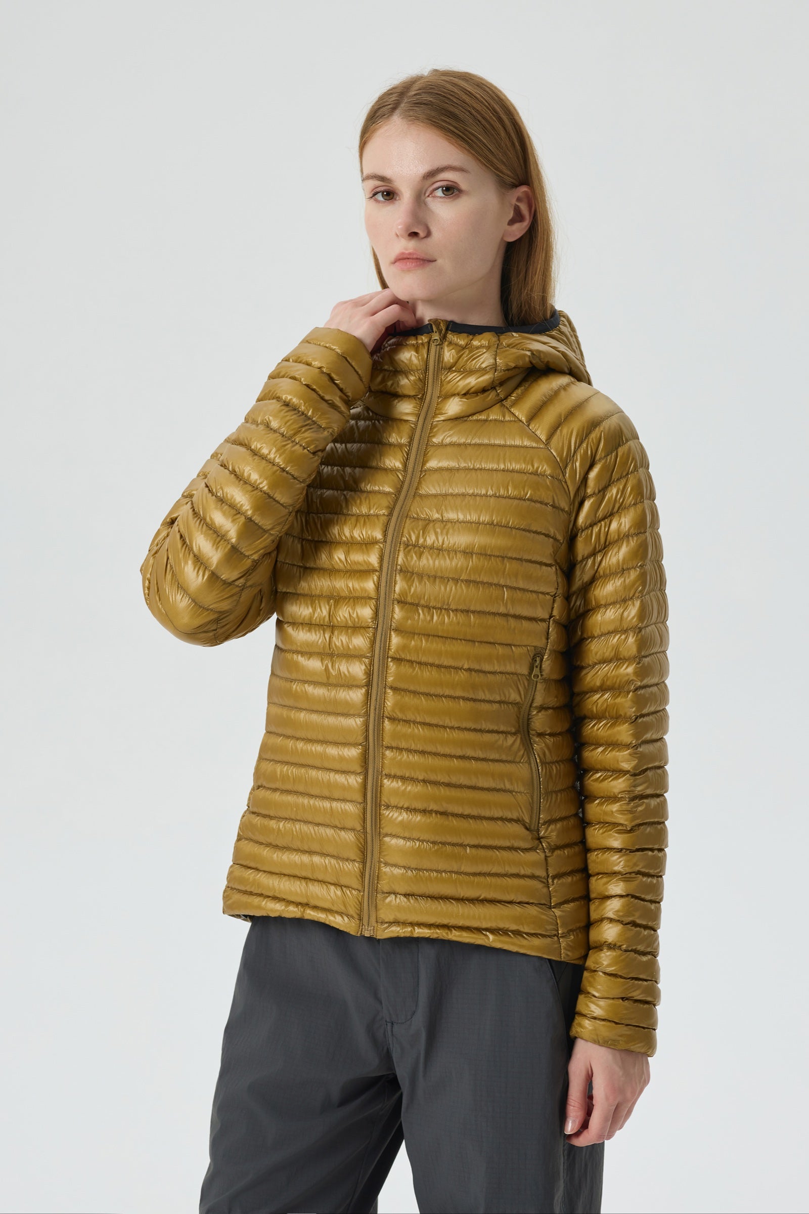 Aurora Hoody Goose Down Jacket brown view 6
