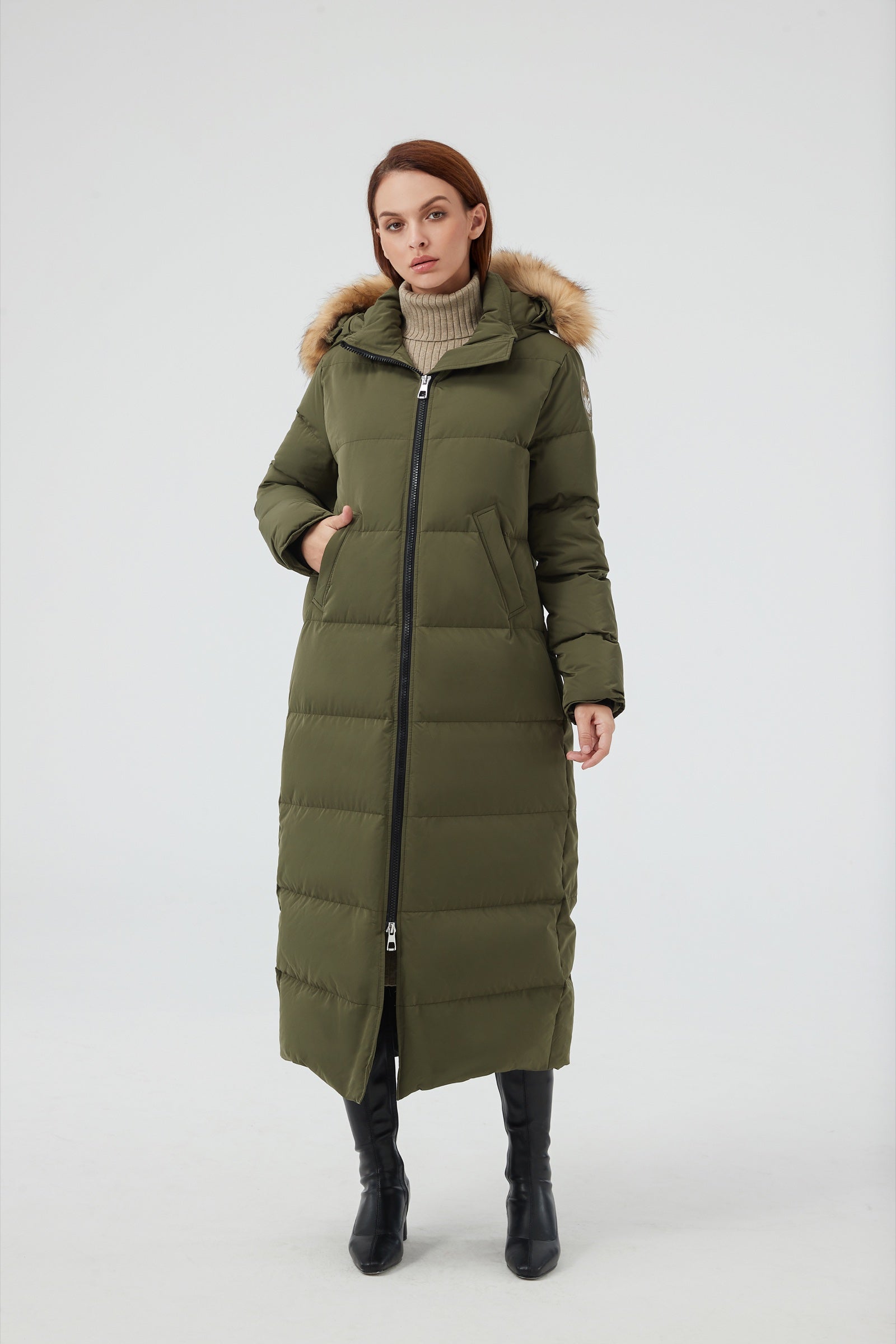 Waukee Long Down Parka Jacket olive view 2