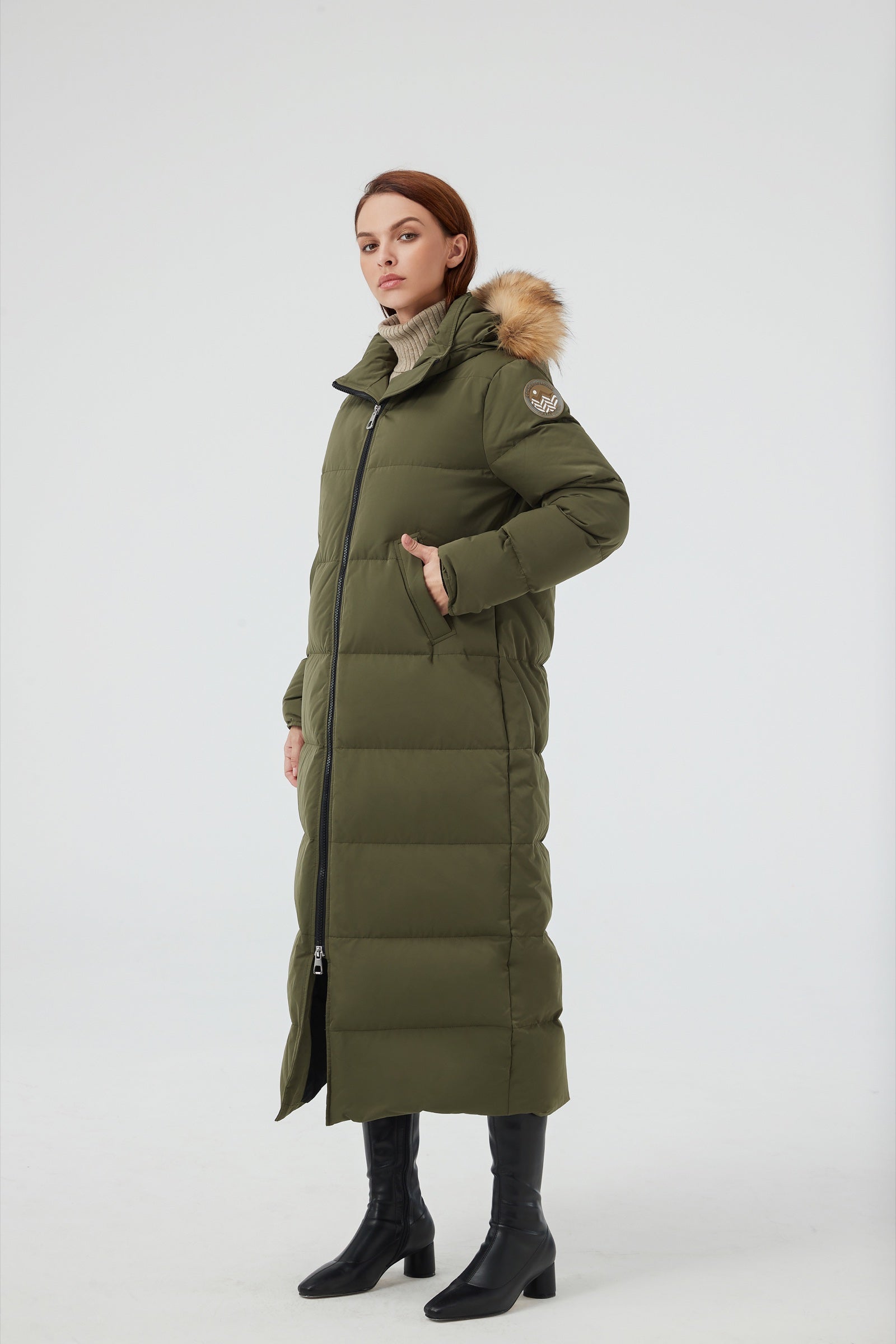 Waukee Long Down Parka Jacket olive view 3